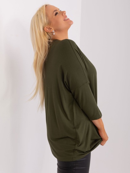 Dámská halenka s výstřihem do V plus size BASA khaki 