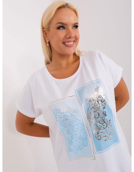 Női rövid ujjú blúz plus size SHIRA kék és fehér