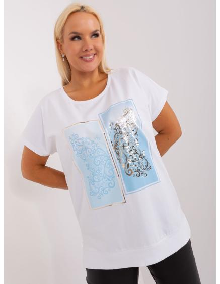 Női rövid ujjú blúz plus size SHIRA kék és fehér