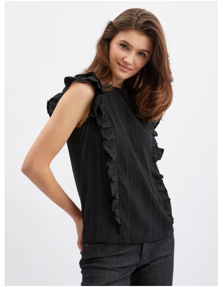 Čierna dámska košeľa s volánom