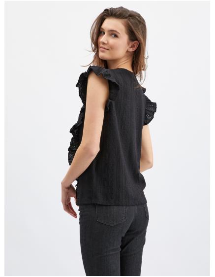 Čierna dámska košeľa s volánom