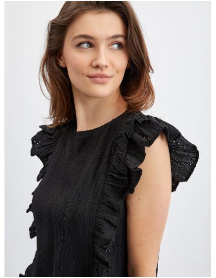 Čierna dámska košeľa s volánom