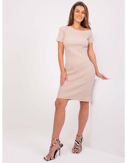 Dámské šaty s asymetrickým výstřihem HATD béžové 