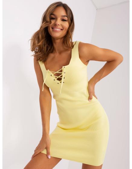 Női mini ruha nyakkendővel ROVAKA sárga