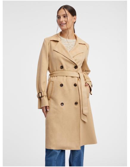 Dámsky béžový trenčkot v semišovej úprave