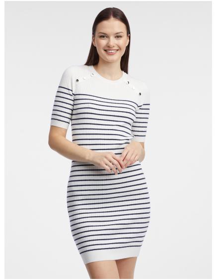 Fehér női csíkos pulóver ruha