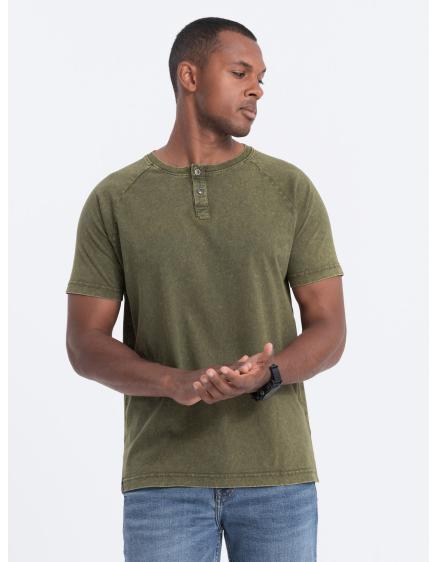 Pánske tričko henley s výstrihom dark olive V4 S1757