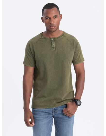 Pánske tričko henley s výstrihom dark olive V4 S1757