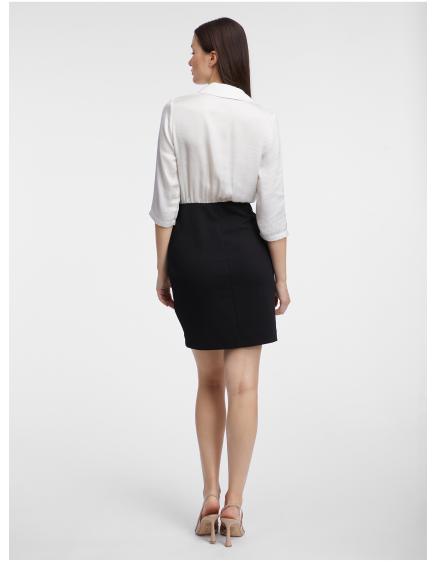 Krémovo-čierne dámske plášťové šaty