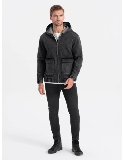 Férfi farmer katana dzseki cargo zsebekkel és csuklyával V4 C558 fekete