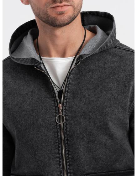 Férfi farmer katana dzseki cargo zsebekkel és csuklyával V4 C558 fekete