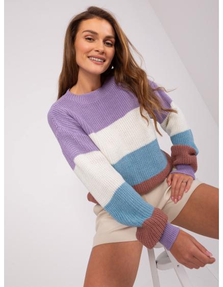 Női oversize csíkos pulóver MARTA lila és kék