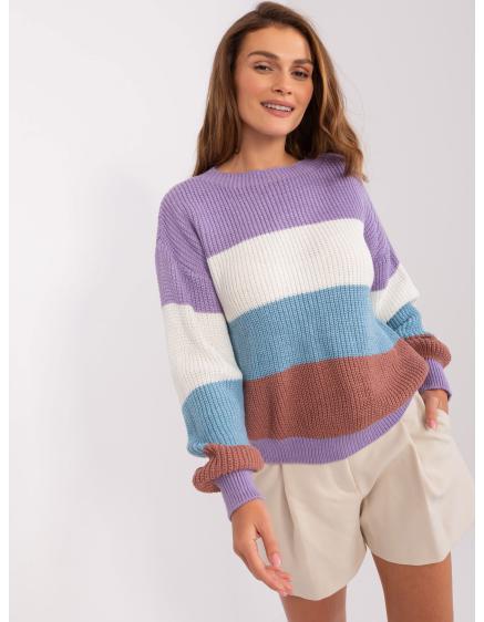 Női oversize csíkos pulóver MARTA lila és kék