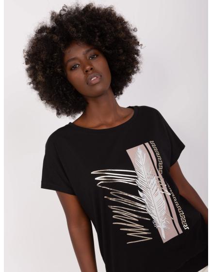 Női blúz fényes nyomtatással RUE PARIS fekete