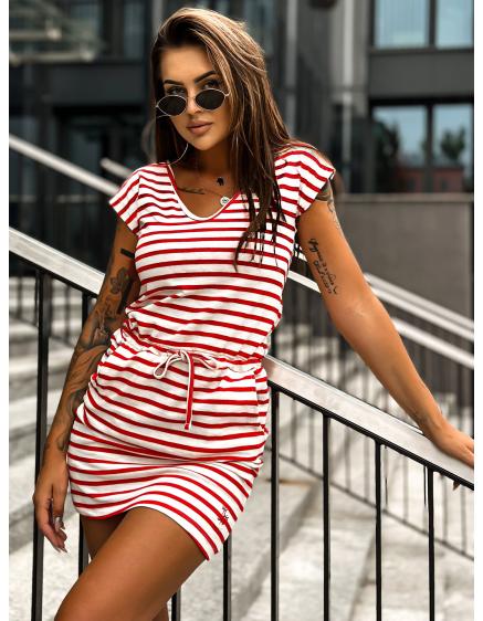 Női rövid ujjú ruha MAYFLIES ekrü-piros