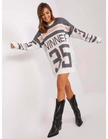 Női hosszú, túlméretezett pulóver betűkkel CIRI sötétszürke