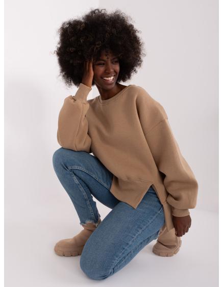 Női kapucnis pulóver hasítékkal MIKITA sötétbézs