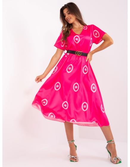 Dámské šaty vzorované koktejlové INIA tmavě růžové 