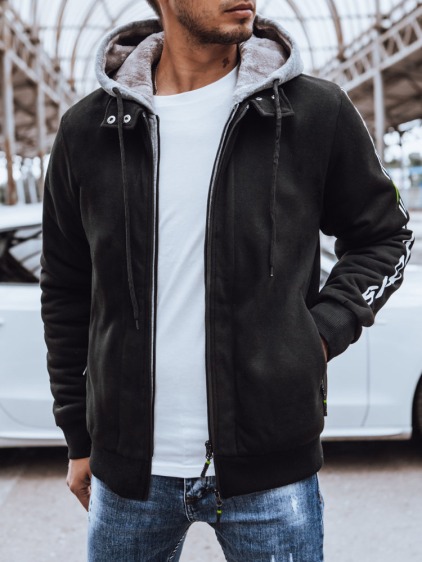 Férfi fleece kapucnis pulóver QITAS nyomtatással fekete