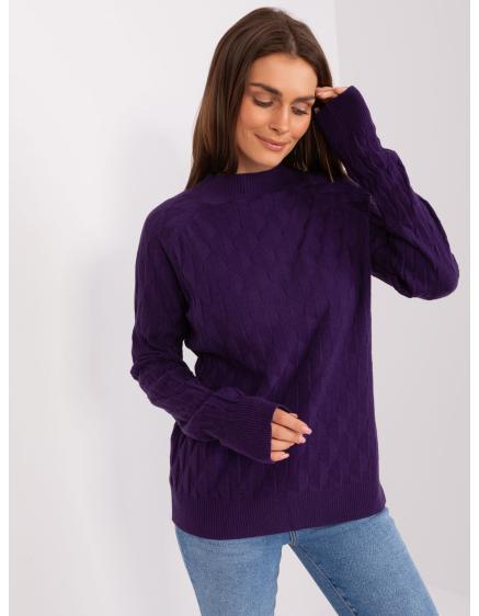 Dámsky sveter s okrúhlym výstrihom ABBI tmavofialový