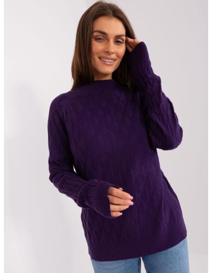 Dámsky sveter s okrúhlym výstrihom ABBI tmavofialový
