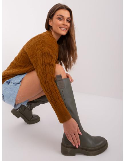 Dámský svetr s plédy ABBEY světle hnědý 