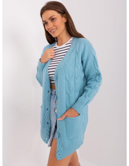 Dámsky sveter s vreckami AKON svetlomodrý