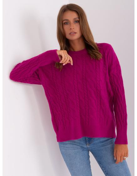 Dámský svetr s kostkami a kulatým výstřihem RONNIE fialový 