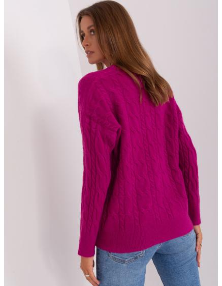 Dámský svetr s kostkami a kulatým výstřihem RONNIE fialový 