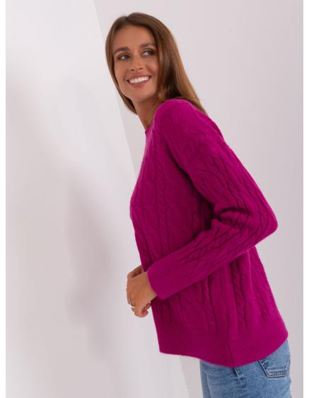 Dámský svetr s kostkami a kulatým výstřihem RONNIE fialový 