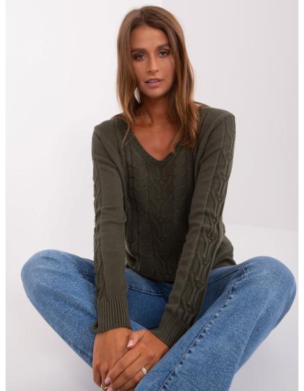 Dámský svetr s plédy a výstřihem do V MIA khaki 