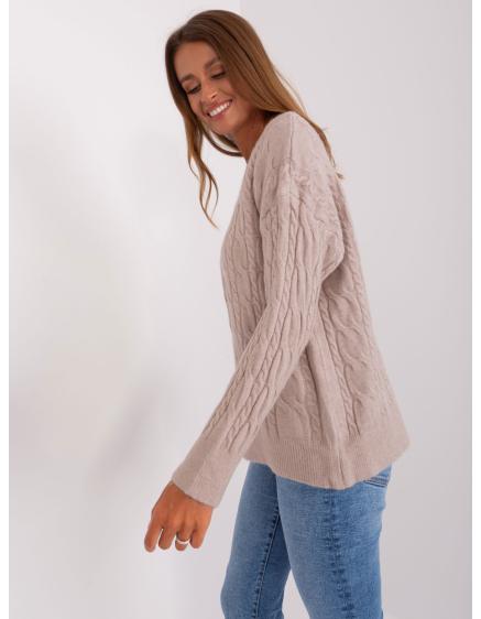 Dámský svetr s plédy a kulatým výstřihem MARA béžový 