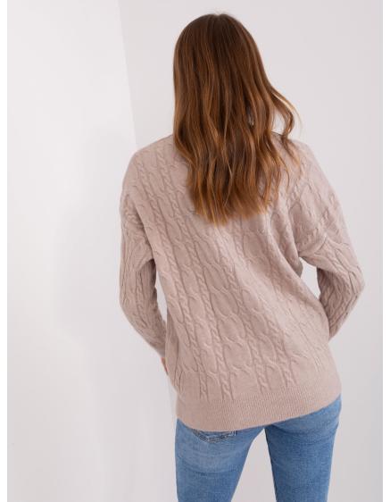 Dámský svetr s plédy a kulatým výstřihem MARA béžový 