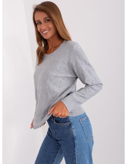 Női bordázott mandzsettás pulóver ZADOCA szürke