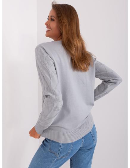 Női bordázott mandzsettás pulóver ZADOCA szürke