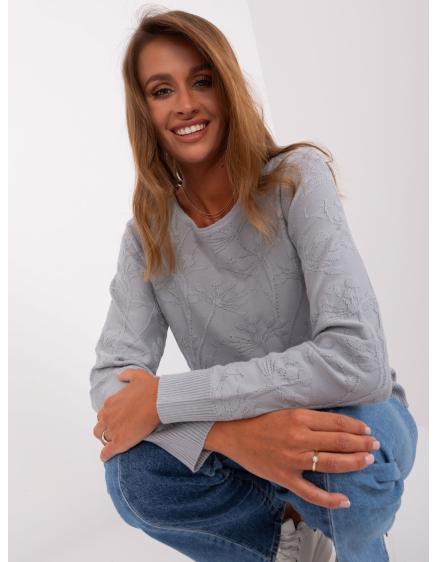 Női bordázott mandzsettás pulóver ZADOCA szürke