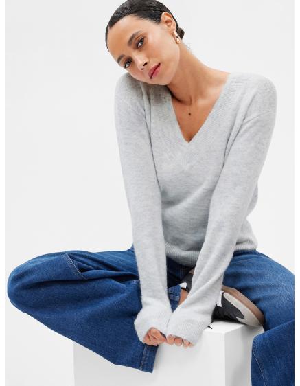 Kötött V-nyakú pulóver