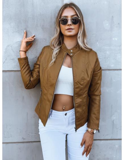 Dámska kožená bunda na motorku HAUTE COUTURE hnedá