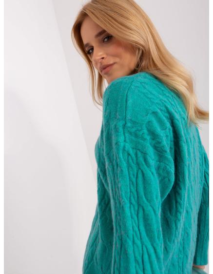 Dámský svetr s kostkovaným vzorem a kulatým výstřihem ELI tyrkysový 
