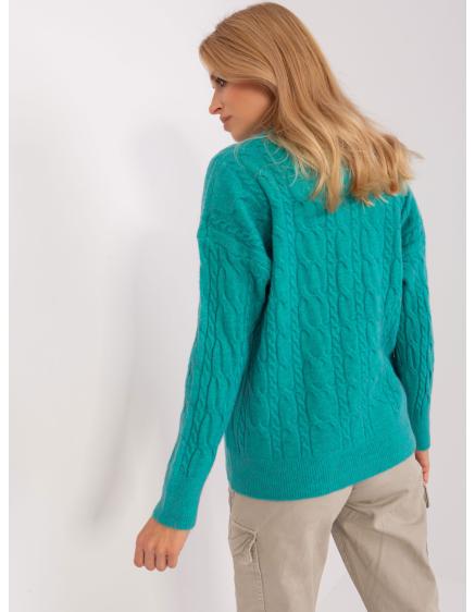 Dámský svetr s kostkovaným vzorem a kulatým výstřihem ELI tyrkysový 