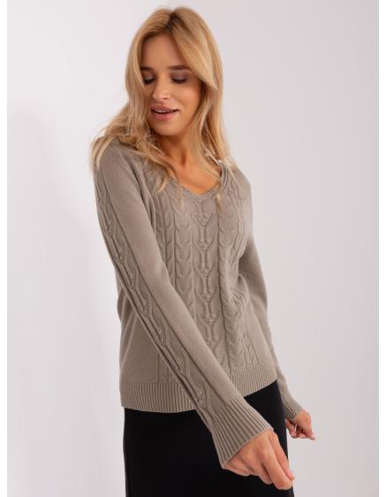 Női kockás pulóver KYLAN sötétbézs színben