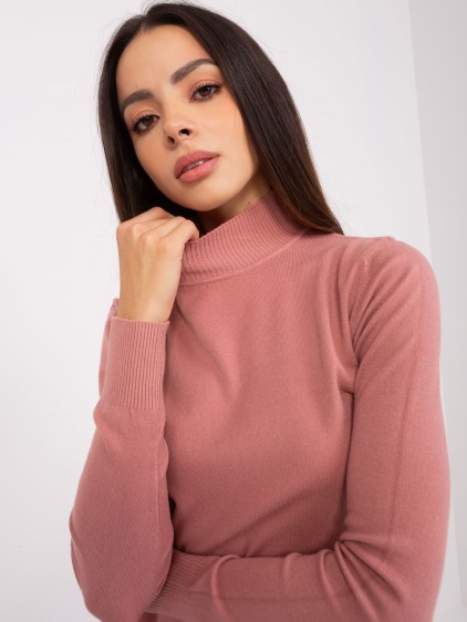 Dámsky sveter s rolákom vo fitted strihu OUHA pink