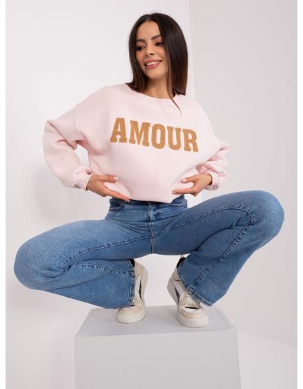 Női kapucnis pulóver YEMA felirattal világos rózsaszínű
