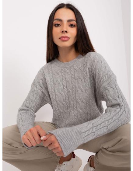 Női kockás kerek nyakú pulóver RIR szürke