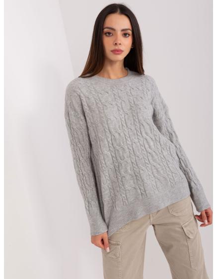 Női kockás kerek nyakú pulóver RIR szürke