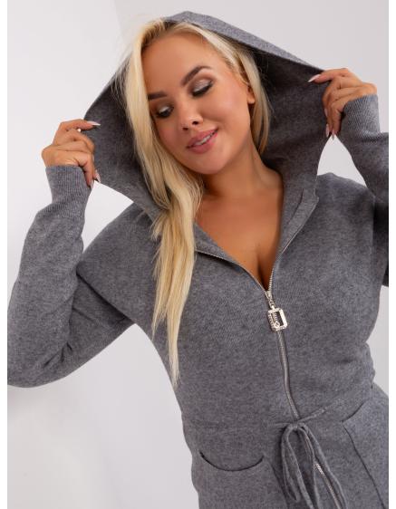 Dámsky plus size sveter s kapucňou TREY tmavosivý