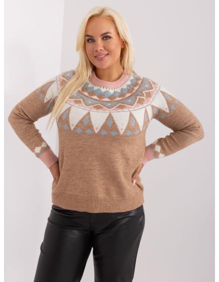 Dámsky vzorovaný plus size sveter RAYSA tmavobéžový