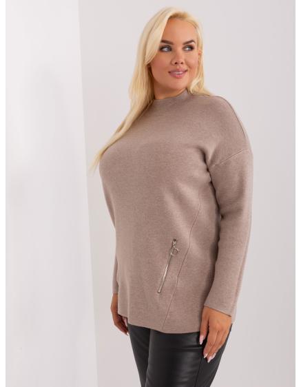 Dámský svetr s polovičním rolákem plus size RIAR tmavě béžový  
