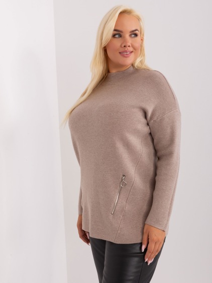 Dámsky sveter s polovičným rolákom plus size RIAR tmavobéžový – fotografie produktu 2