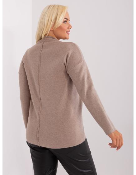 Dámský svetr s polovičním rolákem plus size RIAR tmavě béžový  